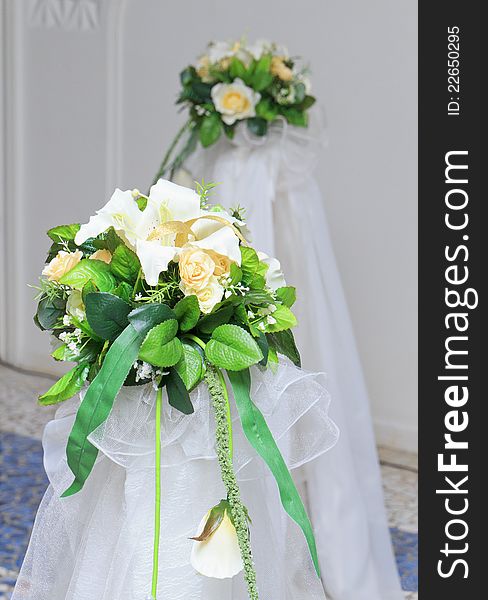 Bouquet of flowers for the ceremonies on the stand