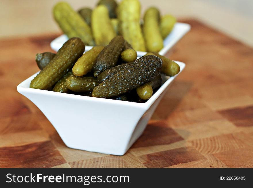 Baby pickles in a bowl