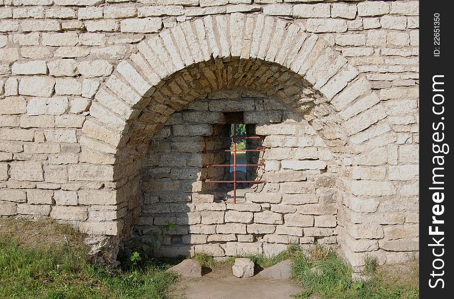 Window in the fort's wall. Window in the fort's wall