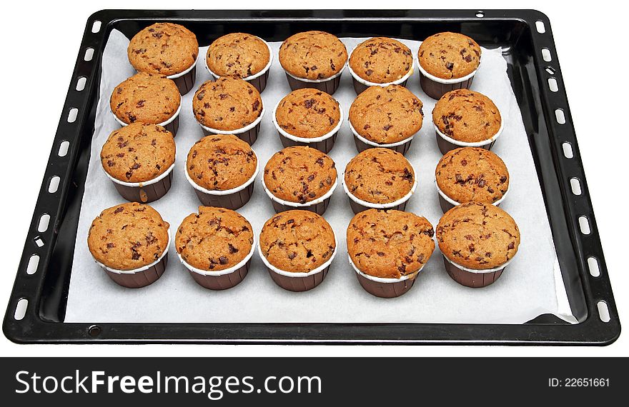 Baked muffins in a tray
