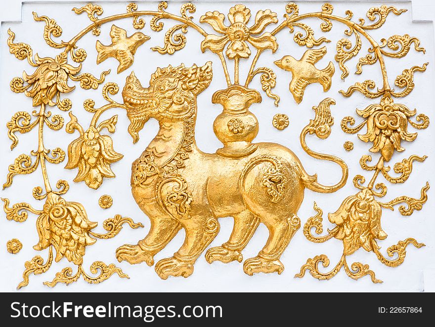 Fairy tale leo in Thai art on white background,Chiangrai province of Thailand. Fairy tale leo in Thai art on white background,Chiangrai province of Thailand