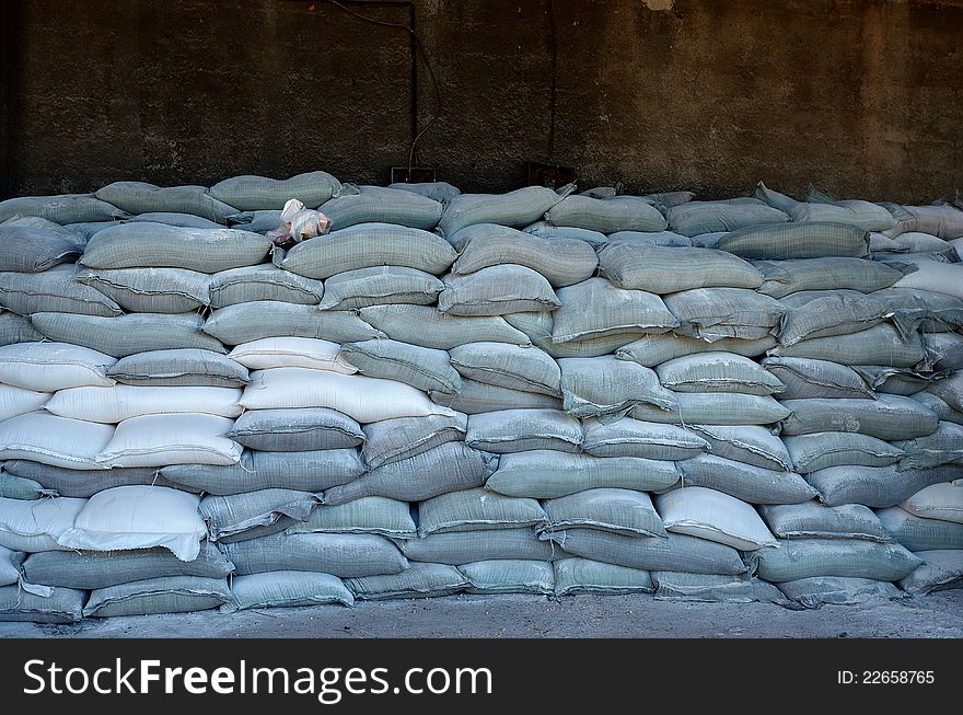 Sacks of flour in a warehouse