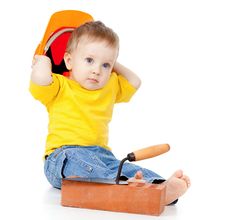 Child With Hard Hat And Construction Tools Stock Photo Child With Hard Hat And Construction Tools Stock Photo