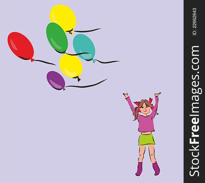 Girl playing with colorful balloons. Girl playing with colorful balloons