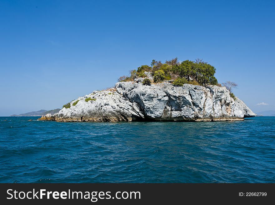 Lonely small rock island in the gulf of Thailand