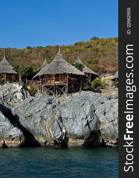 Hut on the cliff near the sea