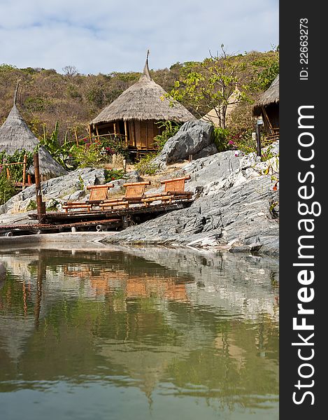 Bamboo Hut Reflect On Swimming Pool