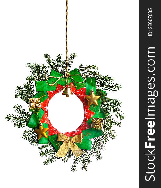 Christmas origami wreath isolated on white. Christmas origami wreath isolated on white