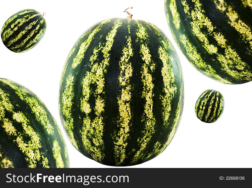 Nice round watermelon isolated on white. Clipping path included