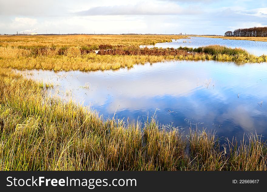 Landscape with sky reflected in big lake. Landscape with sky reflected in big lake