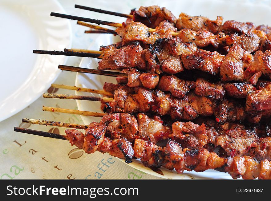 In my family, we usually have skewered pork (and chicken) bbq during the 4th of July or Memorial weekends. Grilled to perfection, they're always the star at the backyard dining table. Great with steamed rice and steamed veggies. In my family, we usually have skewered pork (and chicken) bbq during the 4th of July or Memorial weekends. Grilled to perfection, they're always the star at the backyard dining table. Great with steamed rice and steamed veggies.