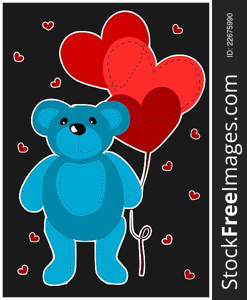 Blue teddy bear with red balloons hearts - . Blue teddy bear with red balloons hearts - .