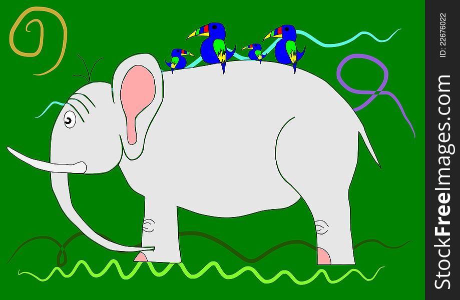 Elephant On The Green Background.