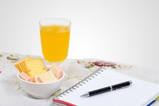 Wafer, Cheese Crackers And Empty Note Book. Royalty Free Stock Photos Wafer, Cheese Crackers And Empty Note Book. Royalty Free Stock Photos
