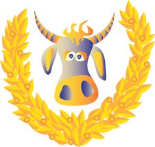 Cow And A Laurel Wreath Royalty Free Stock Photography