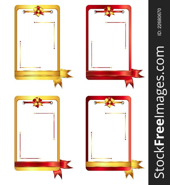 Set of gold and red cards,ribbons and bows. Set of gold and red cards,ribbons and bows.