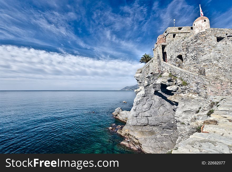 View of the Dragonara Castle, in Camogli, Italy. View of the Dragonara Castle, in Camogli, Italy