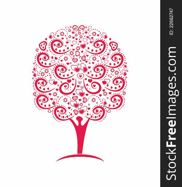 Abstract beautiful red tree with hearts on. Abstract beautiful red tree with hearts on