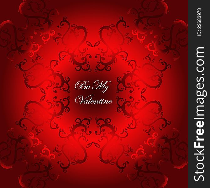 Valentine card red flourish background