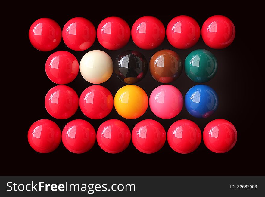Snooker balls of various colors arranged in rows. Snooker balls of various colors arranged in rows