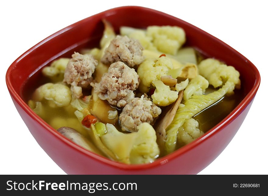 Clear soup with  minced pork and vegetable