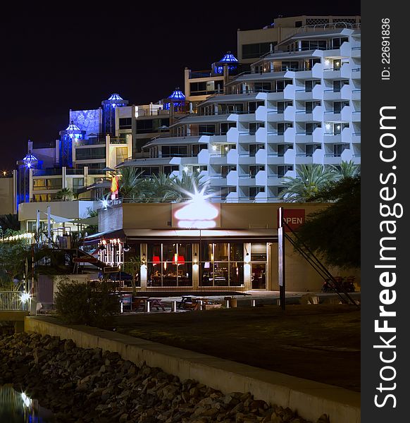 Eilat hotels area at night