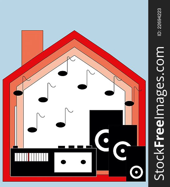 Vector illustration of house with music components. Vector illustration of house with music components