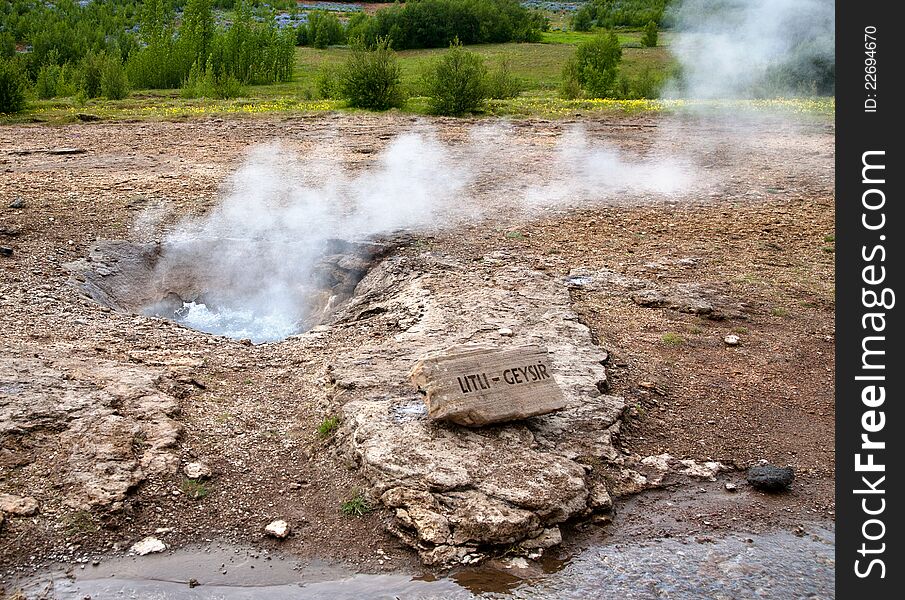 Small geyser in the geothermal area, Iceland