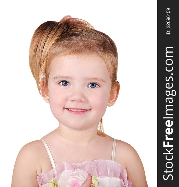 Portrait of beautiful little girl on white background