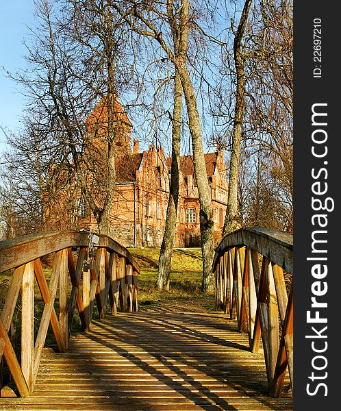 View to the castle from the wood bridge. View to the castle from the wood bridge.