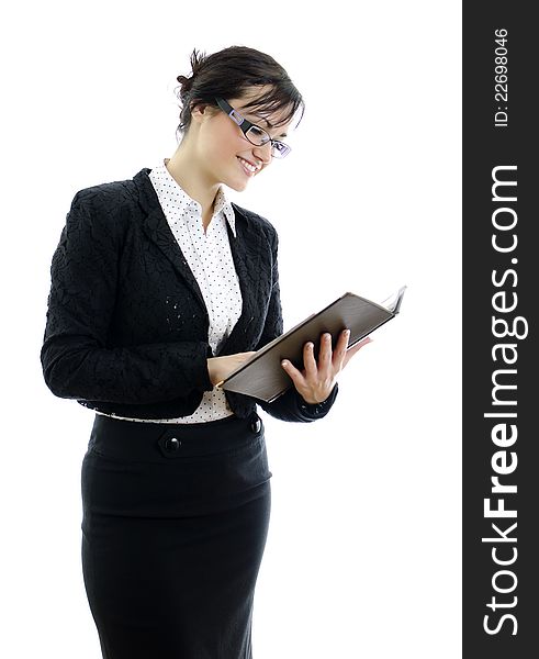 Business Woman In Glasses And Notepad