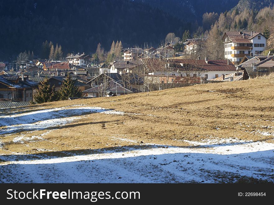 Landscape of Forni di Sopra during winter time. Landscape of Forni di Sopra during winter time