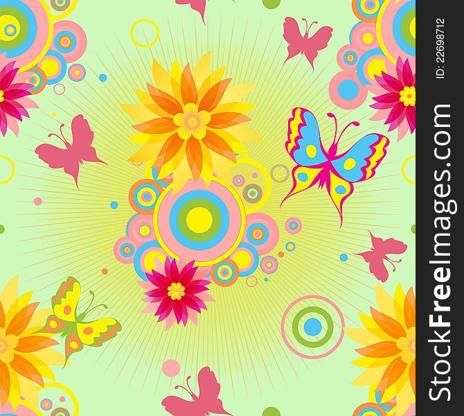 Vector seamless pattern with flowers and butterflies . Vector seamless pattern with flowers and butterflies .