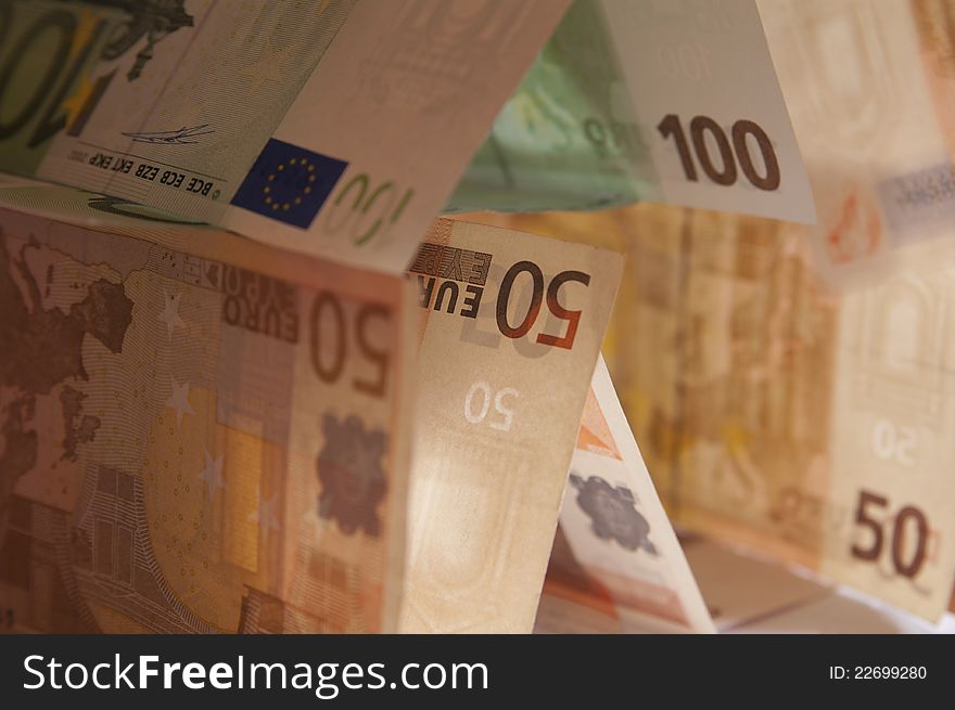 Banknotes of 50 and 100 euro. Banknotes of 50 and 100 euro