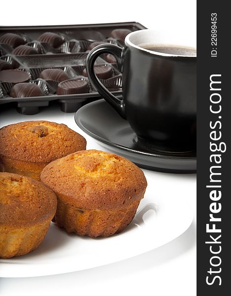 Cup of coffee with delicious cakes and sweets. Cup of coffee with delicious cakes and sweets