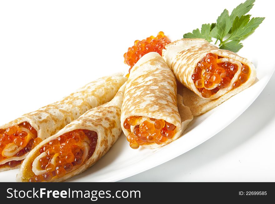 Pancakes with red caviar