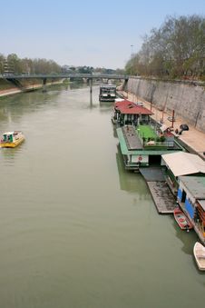 House-boats On River Tevere Stock Photos House-boats On River Tevere Stock Photos