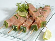 Skewered Fish Cubes Royalty Free Stock Image Skewered Fish Cubes Royalty Free Stock Image