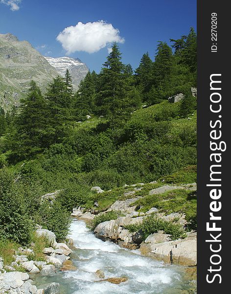 A river cross the valley in the Gran Paradiso National Park, near Ceresole reale, Italy. A river cross the valley in the Gran Paradiso National Park, near Ceresole reale, Italy