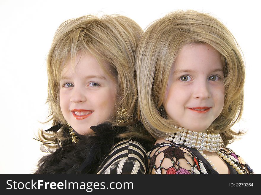 Shot of children dressup modeling headshot on white