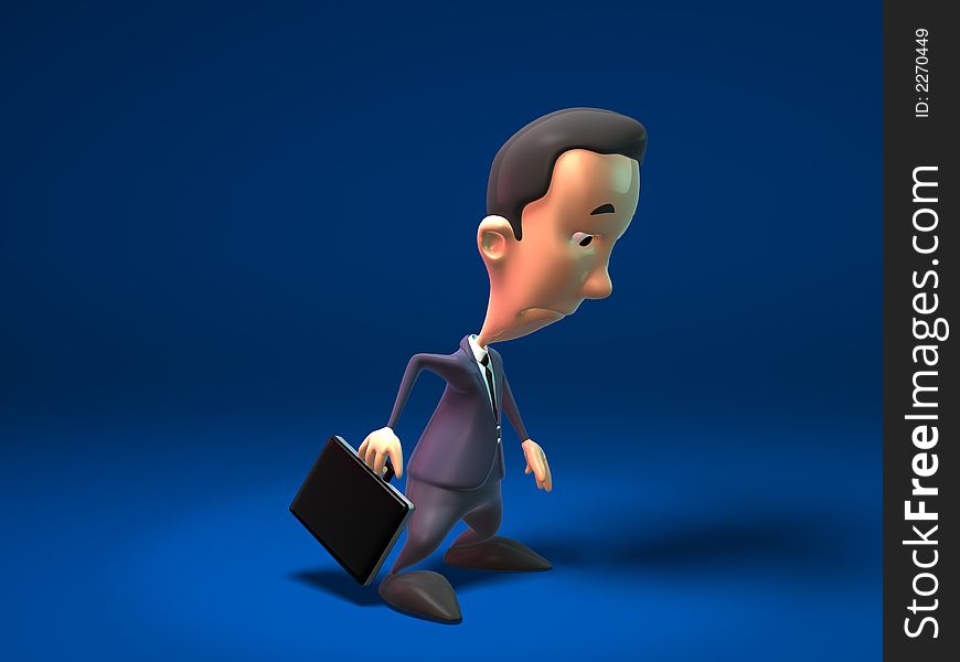 A sad business man walks depressed, 3D generated content