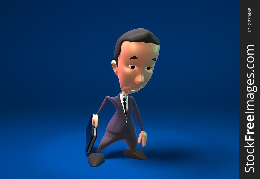 A sad business man walks depressed, 3D generated content