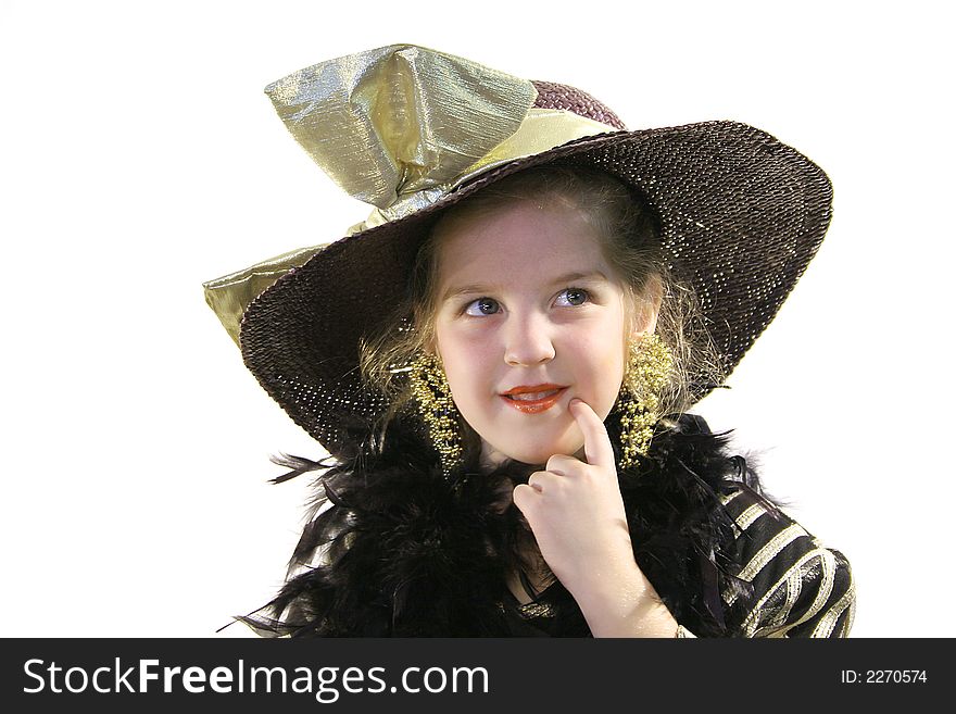 Little girl with hat & boa thi