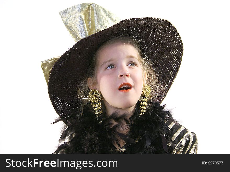 Shot of a little girl with hat & boa expression