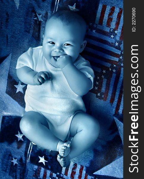 Baby portrait on blue background