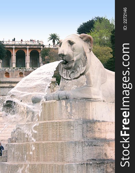 Lion fountain Sculpture & Bell TowerPiazza Venezia. Rome, Italy. Lion fountain Sculpture & Bell TowerPiazza Venezia. Rome, Italy