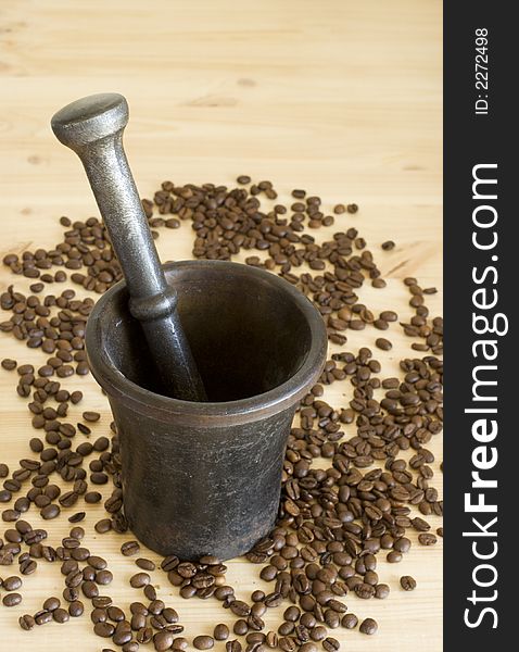 Mortar and Pestle and Coffee still life