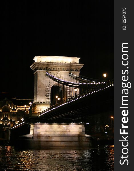 Chainbridge at night in Budapest. Chainbridge at night in Budapest