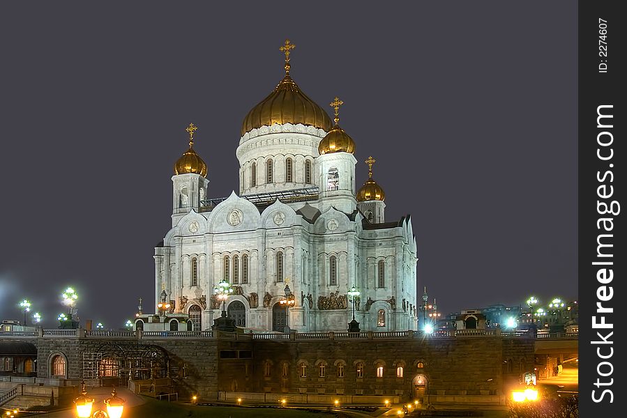 Temple Christ savior Moscow night. Temple Christ savior Moscow night