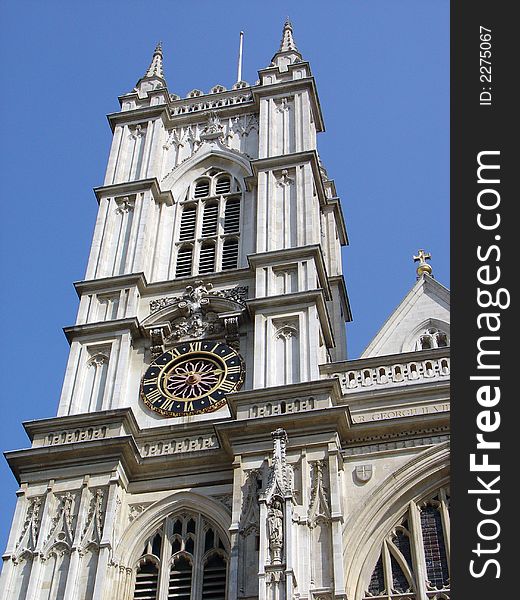 One of the towers at Westminster Abbey in London, England